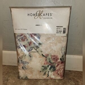 Vintage 1980s 1990s Round Floral Tablecloth NOS